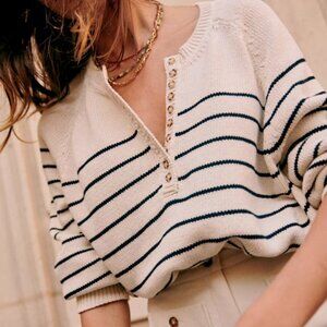 Sezane Leontine Jumper Sweater Ecru Navy Size Small